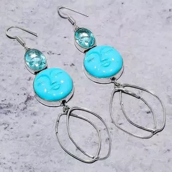 Серьги из стерлингового серебра 925 пробы с натуральной спящей бирюзой и апатитом, 3,74 дюйма u3a41