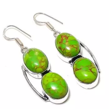 Серьги из стерлингового серебра 925 пробы с натуральным медно-зеленым бирюзовым камнем 2,25 дюйма d4o57