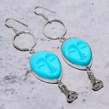 Серьги из стерлингового серебра 925 пробы с натуральным спящим бирюзовым камнем, 3,55 дюйма, j3b99