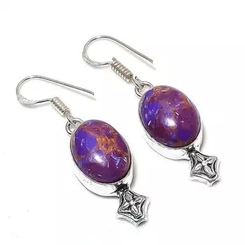 Серьги из стерлингового серебра 925 пробы с натуральным медным фиолетовым бирюзовым камнем 1,81 дюйма W3T02