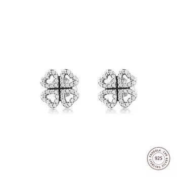 Серьги из стерлингового серебра 925 пробы, женские серьги-гвоздики с прозрачными фианитами и лепестками любви, модные украшения