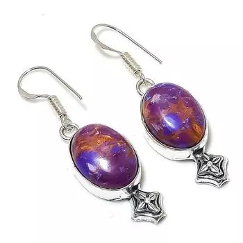 Серьги из стерлингового серебра 925 пробы с натуральным медным фиолетовым бирюзовым камнем 1,77 дюйма W4N44