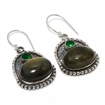 Серьги из стерлингового серебра 925 пробы с натуральным лабрадоритом и драгоценным камнем диопсидом 1,77 дюйма p2P47