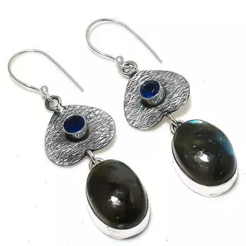 Серьги из стерлингового серебра 925 пробы с натуральным лабрадоритом и голубым топазом, 2,36 дюйма, f6C63