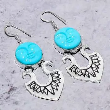 Серьги из стерлингового серебра 925 пробы с натуральным спящим бирюзовым камнем, 2,40 дюйма, c1O32