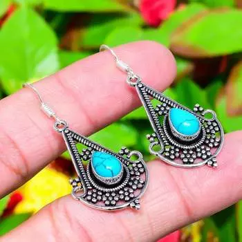 Серьги из стерлингового серебра 925 пробы с натуральным бирюзовым камнем Santa Rosa, размер 1,97 дюйма, t7p75