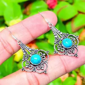 Серьги из стерлингового серебра 925 пробы с натуральным бирюзовым камнем Santa Rosa, размер 1,97 дюйма, W7R84