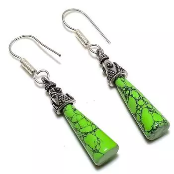 Серьги из стерлингового серебра 925 пробы с натуральным медно-зеленым бирюзовым камнем 2,17 дюйма G0m09