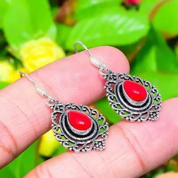 Серьги из стерлингового серебра 925 пробы с натуральным итальянским красным кораллом, 1,62 дюйма, w6S37