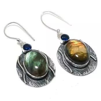 Серьги из стерлингового серебра 925 пробы с натуральным лабрадоритом и голубым топазом, 2,13 дюйма, y7o52