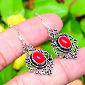 Серьги из стерлингового серебра 925 пробы с натуральным итальянским красным кораллом, 1,69 дюйма, l7Z25