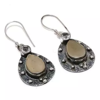 Серьги из стерлингового серебра 925 пробы с натуральным пиритовым агатом и белым топазом, 1,81 дюйма, D4F47