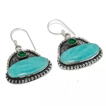 Серьги из стерлингового серебра 925 пробы с натуральным амазонитом и диопсидом, 1,77 дюйма, f9T70