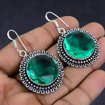 Серьги из стерлингового серебра 925 пробы с натуральным индиколитом и турмалином размером 1,97 дюйма B7v79