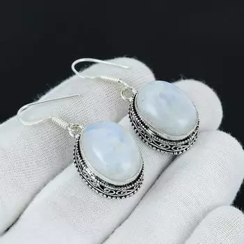 Серьги из стерлингового серебра 925 пробы ручной работы с радужным лунным камнем, ювелирные изделия из радужного лунного камня, серьги, подарки для женщин, украшения из лунного камня для нее 2.16 белый