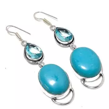 Серьги из стерлингового серебра 925 пробы с натуральной спящей бирюзой и топазом, 2,96 дюйма, Q6P40