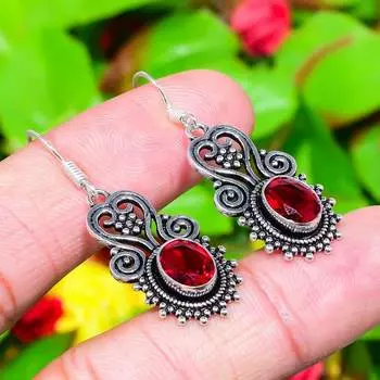 Серьги из стерлингового серебра 925 пробы с натуральным мозамбикским гранатом 1,77 дюйма I6c30