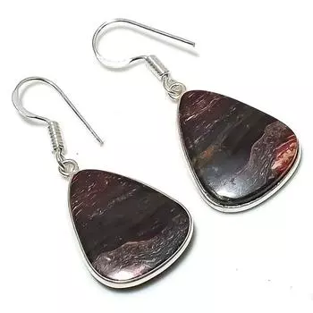 Серьги из стерлингового серебра 925 пробы с натуральным железным красным яшмом размером 1,58 дюйма y5w85