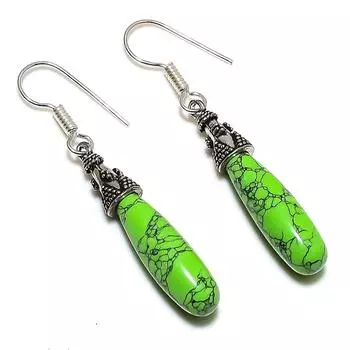 Серьги из стерлингового серебра 925 пробы с натуральным медным зеленым бирюзовым камнем 2,25 дюйма s7o47