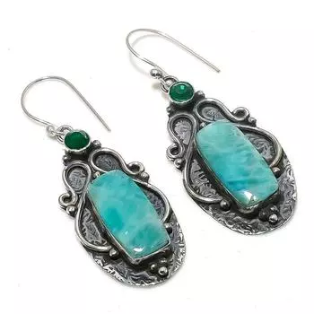 Серьги из стерлингового серебра 925 пробы с натуральным амазонитом и диопсидом 2,36 дюйма z7r98