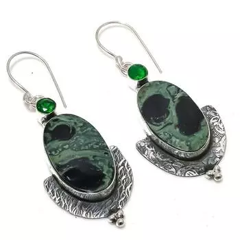 Серьги из стерлингового серебра 925 пробы с натуральной яшмой Камбаба, диопсидом, 2,36 дюйма, K0K62