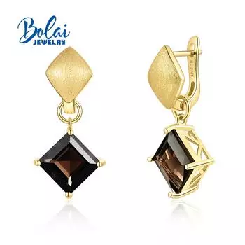 Серьги из стерлингового серебра 925 пробы, простой дизайн, квадратные серьги из натурального дымчатого кварца, новые женские украшения, подарок на годовщину M жёлтый