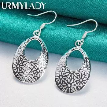 Серьги из стерлингового серебра 925 пробы с полыми цветками для женщин, модные очаровательные ювелирные изделия, подарок ME090