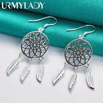 Серьги из стерлингового серебра 925 пробы с круглыми цветочными перьями, модные очаровательные ювелирные изделия ME143-1