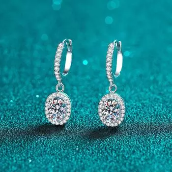 Серьги из стерлингового серебра 925 пробы, женская сумка в форме эллипса, пряжка для ушей из моссианового камня, позолоченные украшения для ушей Pt950