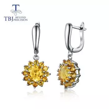 Серьги из стерлингового серебра 925 пробы с натуральным драгоценным камнем и цитрином, простой классический дизайн для женщин, хороший подарок на годовщину свадьбы M жёлтый