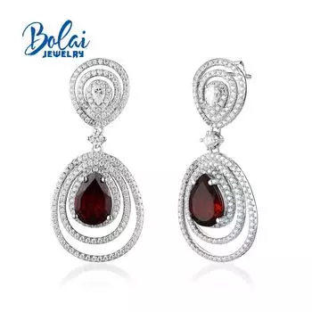 Серьги из стерлингового серебра 925 пробы с натуральными драгоценными камнями граната для женщин, жены, мамы, вечерние украшения, подарок на день рождения, годовщину L красный