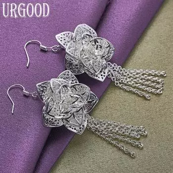Серьги из стерлингового серебра 925 пробы с романтическими цветами, модные ювелирные изделия 8.50*2.70cm