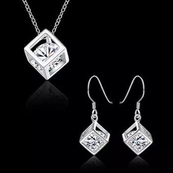 Серьги из стерлингового серебра 925 пробы, подвеска в виде тонкой кристаллической решетки N для женщин, комплекты ювелирных изделий, модные вечерние, свадебные подарки 45CM 18 inches