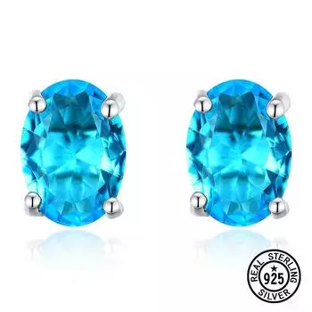 Серьги из стерлингового серебра 925 пробы для женщин, драгоценный камень, синий топаз, простые серьги-гвоздики-пасьянсы, нежные ювелирные украшения