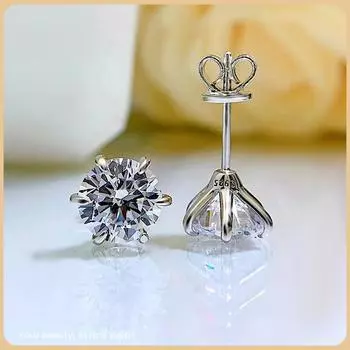 Серьги из стерлингового серебра 925 пробы, шесть зубцов, 8 мм, простые и универсальные серьги с высокоуглеродистыми бриллиантами для женщин, вечерние ювелирные украшения