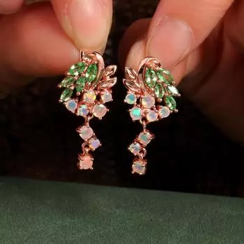 Серьги из стерлингового серебра 925 пробы с натуральным гранатом-цаворитом, красочными драгоценными камнями опала, изысканные украшения для женщин, хороший подарок зелёный