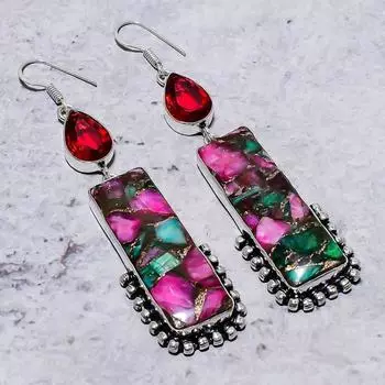 Серьги из стерлингового серебра 925 пробы с натуральной колючей устрицей и гранатом, 3,35 дюйма p3V24