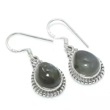 Серьги из стерлингового серебра 925 пробы с натуральным лабрадоритом 1,25 дюйма p3M45
