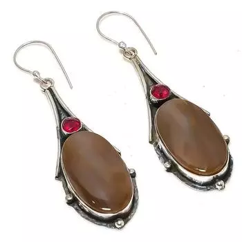 Серьги из стерлингового серебра 925 пробы с натуральным мукаитом и гранатом, 2,76 дюйма, h3J76