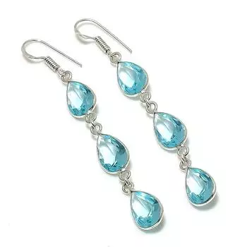 Серьги из стерлингового серебра 925 пробы с натуральным швейцарским голубым топазом 2,76 дюйма r9n19