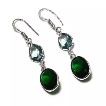 Серьги из стерлингового серебра 925 пробы с натуральным хромдиопсидом и топазом 2,05 дюйма H6M09