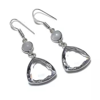 Серьги из стерлингового серебра 925 пробы с натуральным белым топазом и лунным камнем 2,09 дюйма F9Y98