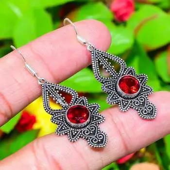 Серьги из стерлингового серебра 925 пробы с натуральным мозамбикским гранатом 2,09 дюйма R9N14