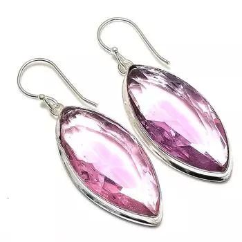 Серьги из стерлингового серебра 925 пробы с натуральным розовым кунцитом 2,29 дюйма e4M84