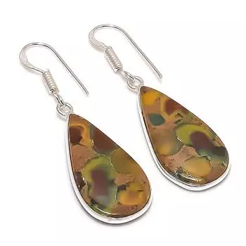 Серьги из стерлингового серебра 925 пробы с натуральным фруктовым яшмовым драгоценным камнем 1,85 дюйма l9k77