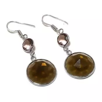 Серьги из стерлингового серебра 925 пробы с натуральным дымчатым топазом 2,13 дюйма T5s43