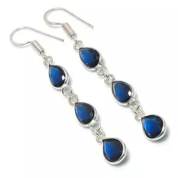 Серьги из стерлингового серебра 925 пробы с натуральным лондонским голубым топазом 2,44 дюйма y3N69