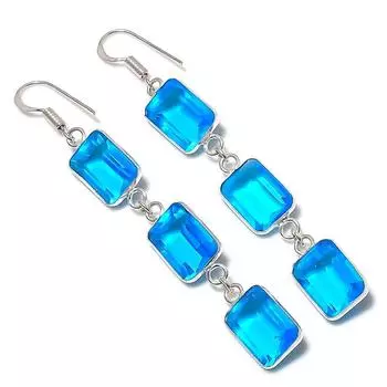 Серьги из стерлингового серебра 925 пробы с натуральным лондонским голубым топазом 3,15 дюйма r1S62