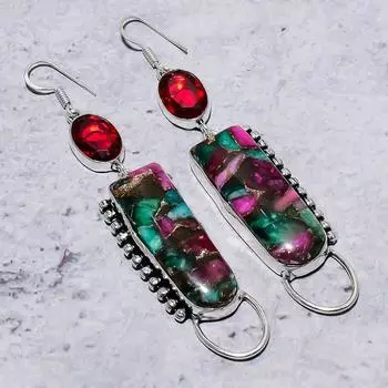 Серьги из стерлингового серебра 925 пробы с натуральной колючей устрицей и гранатом, 3,55 дюйма, O9K39