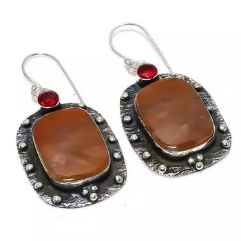 Серьги из стерлингового серебра 925 пробы с натуральным мукаитом и гранатом, 2,05 дюйма, R9Y19